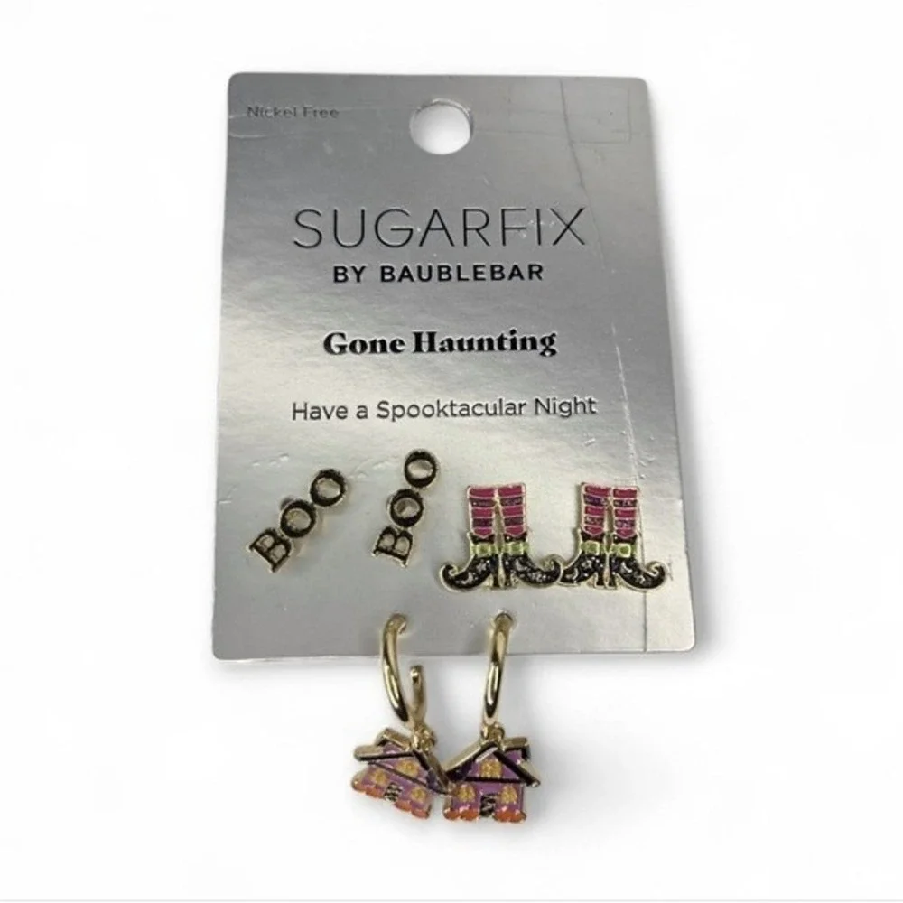 Baublebar Sugarfix Halloween Witch Boots Boo Sign Haunted House Earrings Set‎